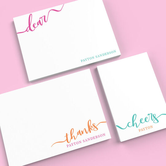 Cheerful Script Greetings Flat Note Card Collection